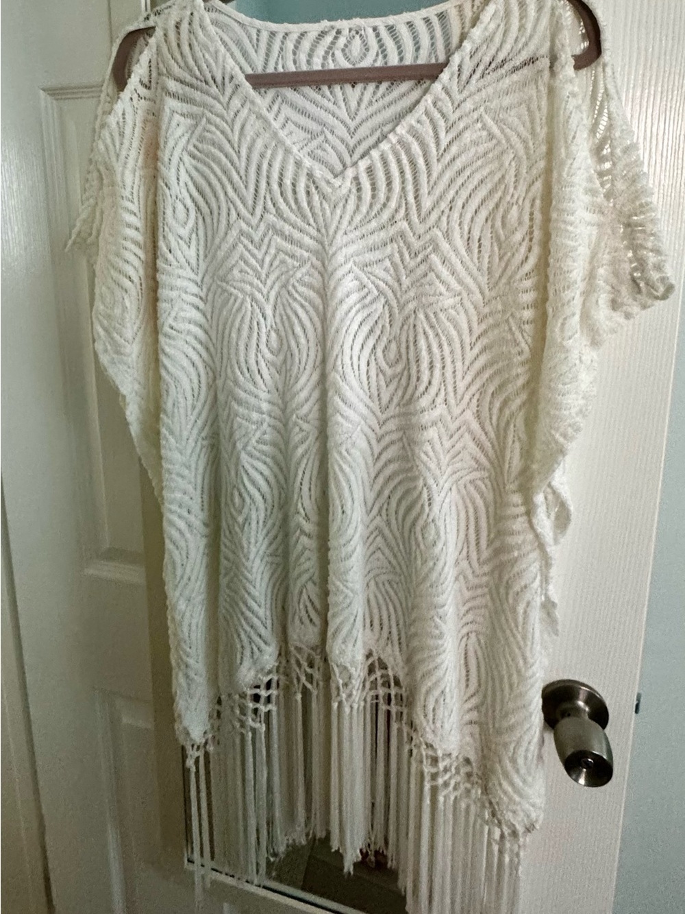 Chico’s Boho Crochet Fringe Beach Cover Up- Ivory